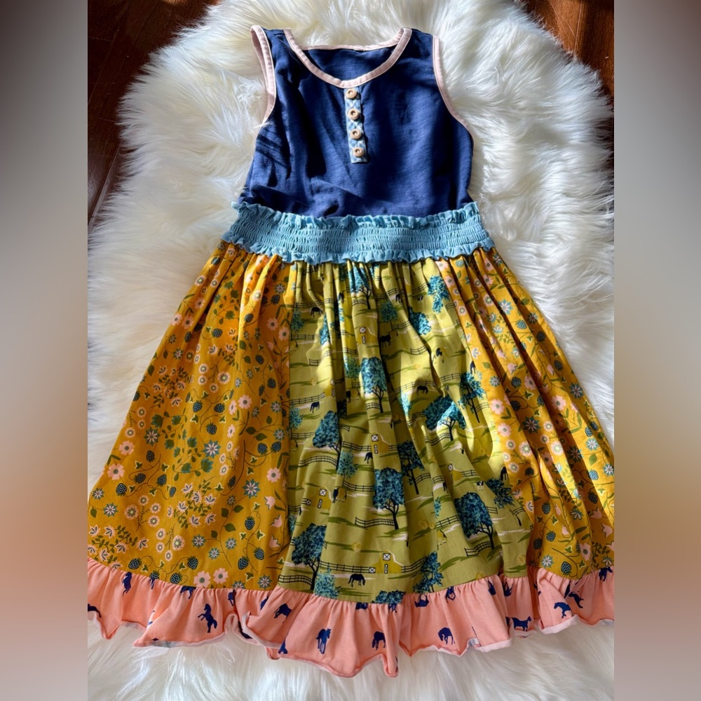 Matilda Jane Blue and Yellow Country Horse Kids Dress - See photos for sizing